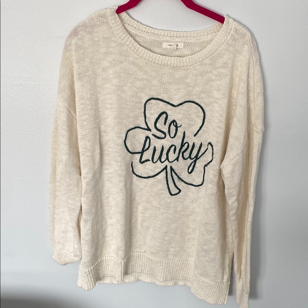 So Lucky Cream Sweater with Shamrock Graphic
